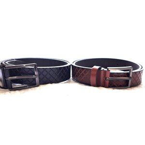 Set of 2 Men's 42" Faux Leather Belts 1 Black 1 Brown Plain Buckles
